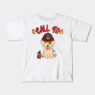 Firefighter Golden Retriever Kids T-Shirt